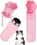 Duna Gulp 18oz Dog Travel Water Bottle with Paw-Shaped Bowl - Insulated Stainless Steel, Leakproof & Portable with Carry Strap for Outdoor Walking, Hiking & Pet Hydration on-The-Go - Pink