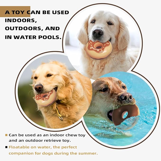 Squeaky Donut Dog Toy for Aggressive Chewers，Doughnut Shaped Dog Chewing Toy with a Creamy Aroma，for Aggressive Chewers Medium Large Breed，Indoor and Outdoor Toys for Dogs (Kaffee)