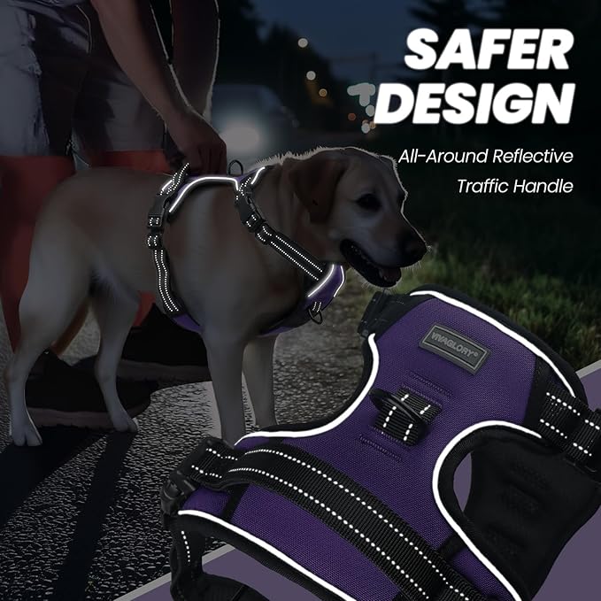 VIVAGLORY Dog Harness Easewalk No Pull Dog Harness with Handle Front Clip & Back Clip for Training Walking Lifting, No Pull Adjustable Easy On Padded Comfortable for Pet, S, Purple - Plain