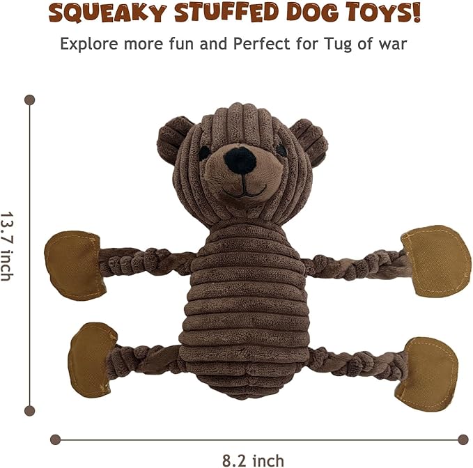 LWBMG Squeaky Dog Toys, Tug of War Dog Toys to Keep Them Busy, Stuffed Animal Dog Plush Toy for Puppy Small, Middle, Large Dogs, Cute Bear Interactive Doggie Toy Coffee