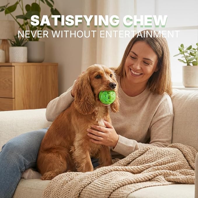 Dog Ball Toy with Built-in Rope Ball- Dog Chew Fetch Toy for Relieving Anxiety, Cleans Teeth, Interactive Chew Toy for Large Medium Breeds, Green