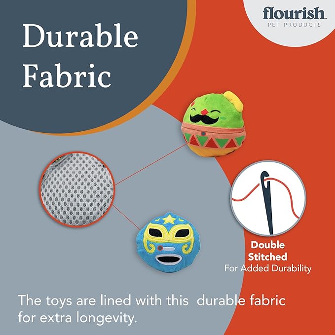 Flourish Pets 2 in 1 Multi-Layer Chew Toy for Active Dogs | Non-Toxic BPA Free Double Stitched Soft Fabric Exterior Dog Toys | Long-Lasting Dog Plush Toys – Cinco de Mayo 3.5" (2 Pack)