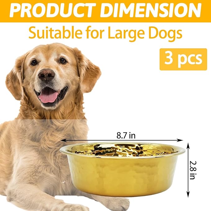 kathson 3pcs Premium Stainless Steel Dog Bowls, Hammered Thickened Metal Dog Bowl Feeding or Water Bowls for Small/Meidum/Large Sized Dogs&Cats Stackable Metal Cat Bowl Dishwasher Safe 8.7 Dia.