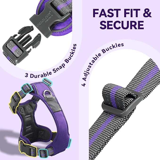 VIVAGLORY Dog Harness Easewalk No Pull Dog Harness with Handle Front Clip & Back Clip for Training Walking Lifting, No Pull Adjustable Easy On Padded Comfortable for Pet, XL, Purple - Patterned