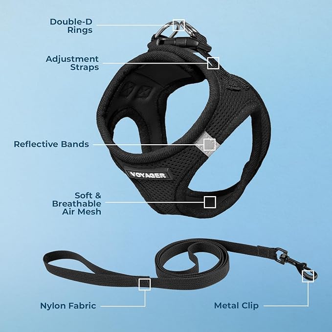 Voyager Step-in Pet Harness - All Weather Mesh, Adjustable Step in Harness for Cats and Dogs by Best Pet Supplies - 307S Black, XXXS