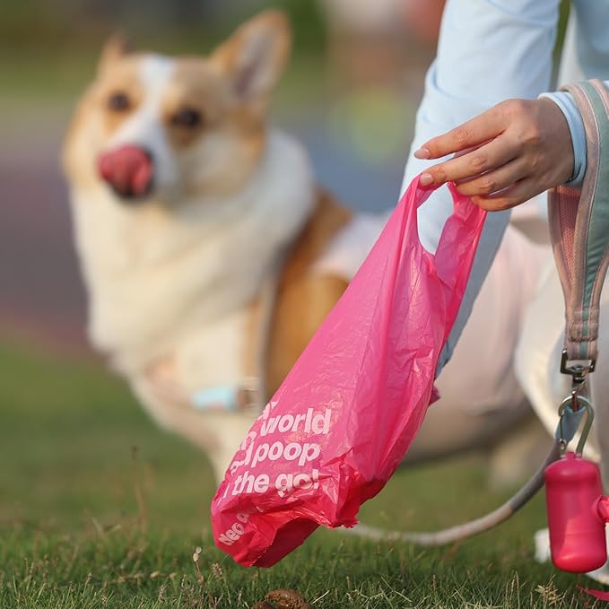 Dog Poop Bags with Handles 30 Rolls 360 Counts Big Sizes Leak Proof and Extra Thick Waste Bags Refill Rolls for Walking Small Medium Large Dogs Cats Litter Rose Scented