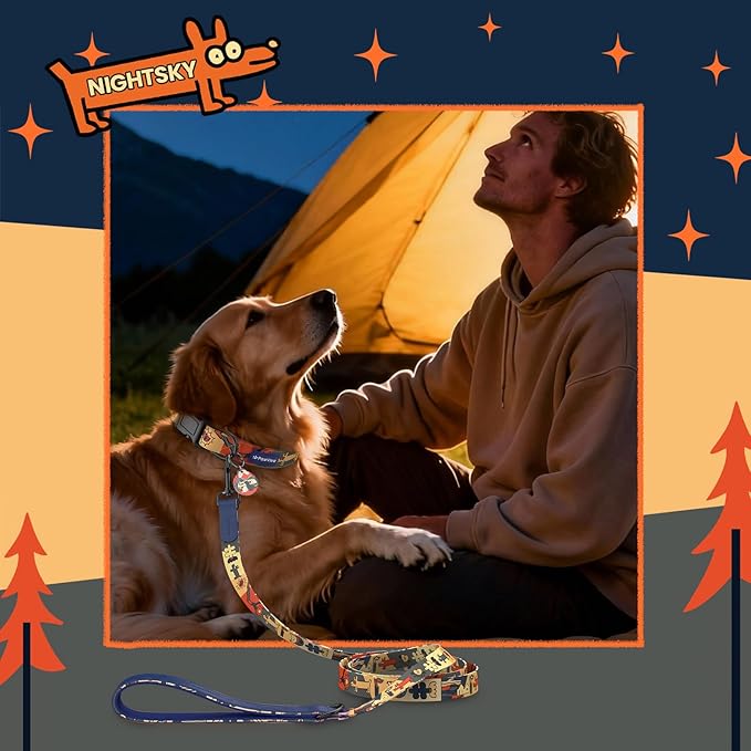 Dog Collar and Leash Set, QR Tag Adjustable Pet Collar, 5 FT Heavy Duty Dog Leash, Padded Handle, Quick Release Buckle, Metal Ring, 360° Swivel Clip for Medium Dogs Walking Running (Dark Blue, M)