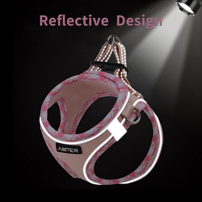 AMTOR Small Dog Harness with Leash Set, No Escape Easy Walk Puppy Harnesses for Training Walking, Step-in Reflective Soft Dogs Vest for XS S Medium Extra-Small Large Sized Dog(Pink,M)
