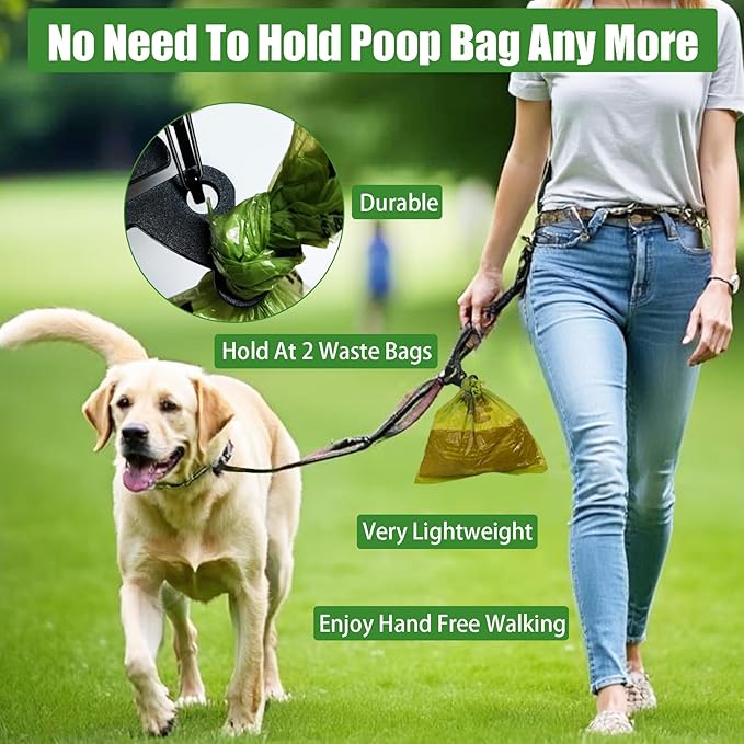 Dog Poop Bag Holder for Waste Bags Dispenser Leash Pet Waste Bag Carrier Hand Free Walking Holder,2PCS Black Holders