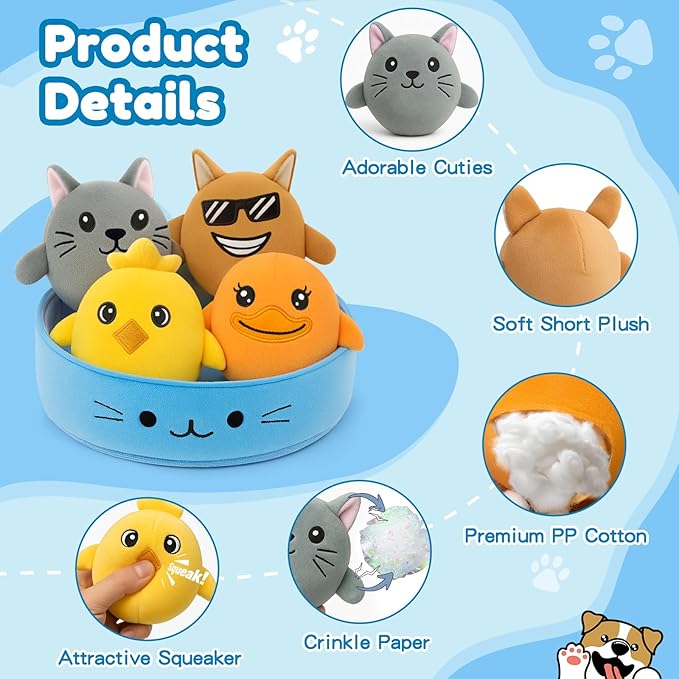 Squeaky Dog Toys – 5-Pack Soft Stuffed Plush Dog Toys with Squeakers for Small, Medium, and Large Dogs, Indoor Play Set to Keep Them Busy