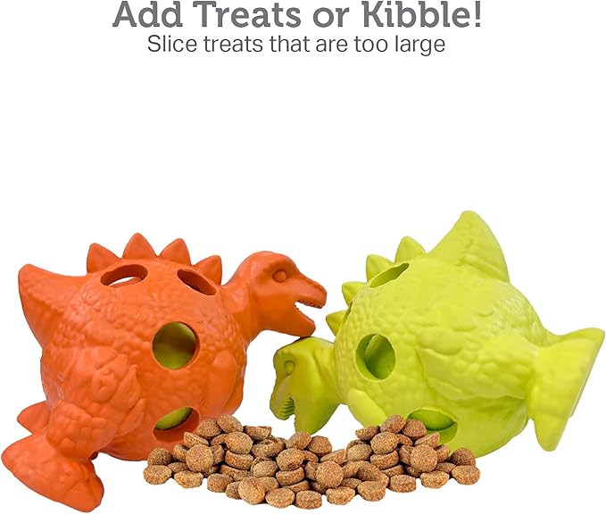 Friends Forever Squeaky Dog Toys with Tennis Ball, Tough Dog Chew Toy, Interactive Fun Indoor Play, Non-Toxic Durable Natural Rubber Puppy Teething, Dinosaur Citron/Orange 2 Piece