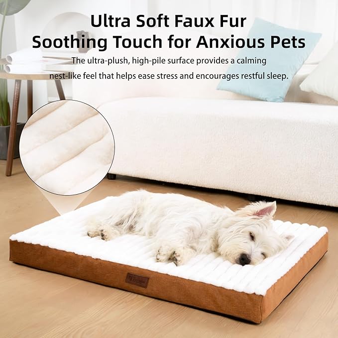 Orthopedic Dog Bed with Firm High-Density Egg Crate Foam, Machine Washable Cover & Non-Slip Bottom for Medium & Large Breeds (Brown, 35" L x 22" W x 3" H)