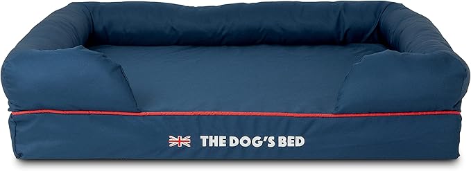 The Dog’s Bed Orthopedic Memory Foam Dog Bed with Bolsters, Oxford Fabric, Blue with Dark Red Trim, Large