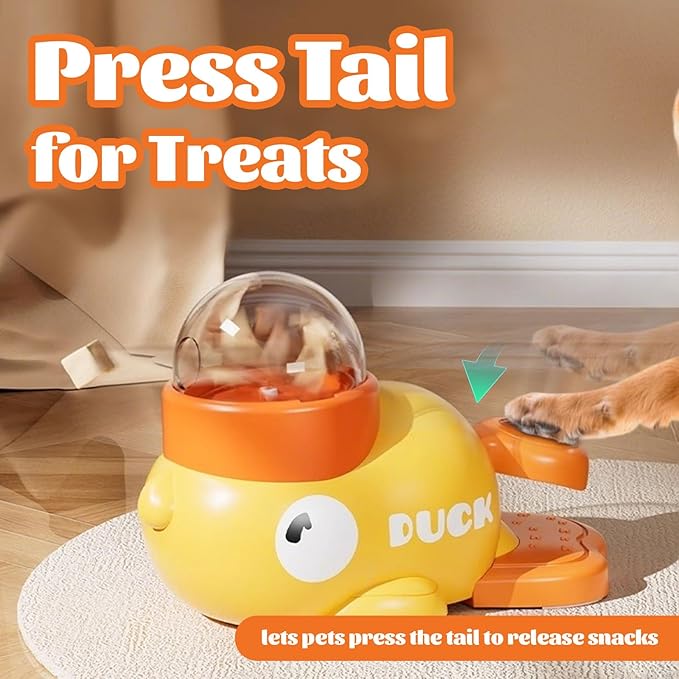 Interactive Duck Dog Treat Dispenser Toy – Slow Feeder Puzzle for Dogs with Bonus Chew Rope Toy, Tail Press Food Dispenser, Fun Training & Enrichment Feeder, Easy to Clean (White)