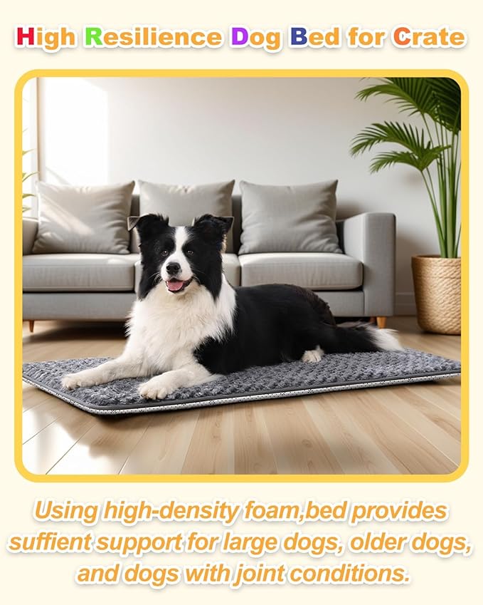 Small Dog Bed for Crate High Resilience Foam Crate Pad Mat for Medium Dogs Washable Anti-Slip,17" x 11",Dark Gray