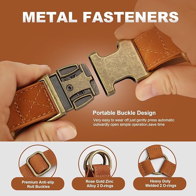Didog Step in Dog Harness - PU Leather Dog Harness with Antique Bronze Metal Buckle, Easy Walk Dog Halter Harness for Medium Dogs Walking Training (Light Brown, S: Chest 16-22")