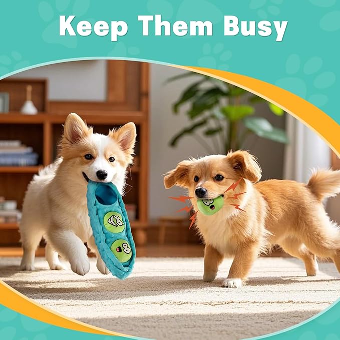 Interactive Hide and Seek Dog Toy for Small Dogs – Cute Plush Pea Pod with 3 Squeaky Balls and Crinkle, Puzzle Toy for Puppies and Gentle Chewers
