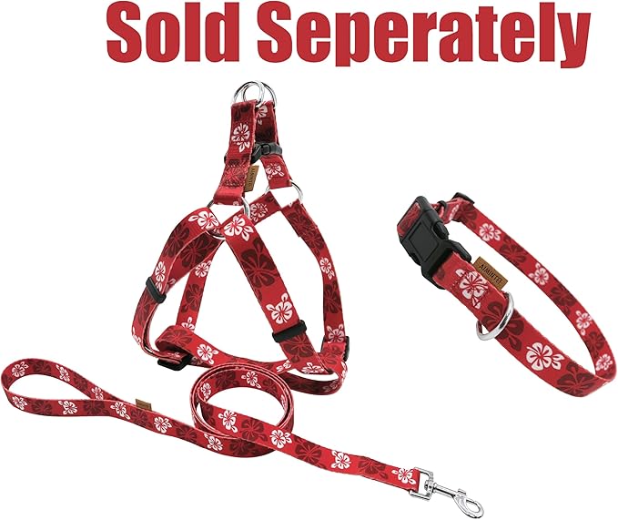 Dog Collar, Cute Floral Pattern, Soft and Adjustable Collar with Quick Release Buckle (XS (Neck 9-13", Width 3/8"), Hawaiian Red)