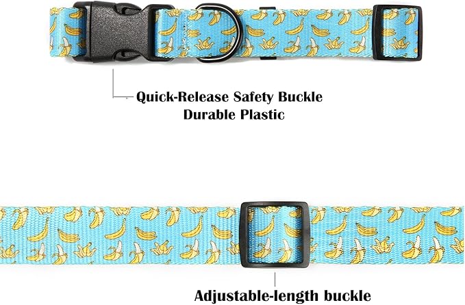 Dog Collars for Small Dogs - Safety Buckle Durable Plastic Light-Weight, Soft Adjustable Girl Boy Dogs Collar for Small Dog Collar with Fruits Patterns (Banana, S)