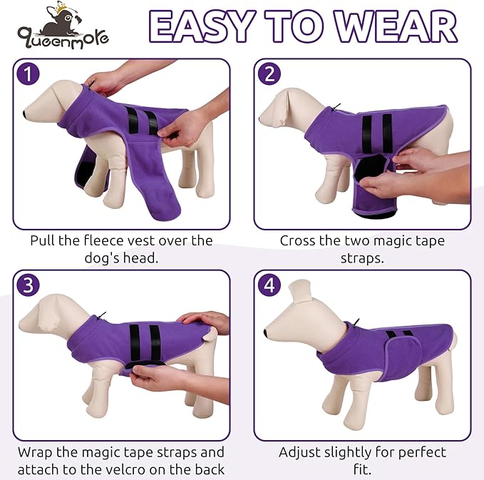 Queenmore Small Dog Sweaters, Soft Fleece Vest Pullover Dog Jacket with Leash Hole, Warm Winter Dog Clothes Cold Weather Doggy Dachshund Sweater for Small Dogs Cats Boy or Girl (Lavender, XS)