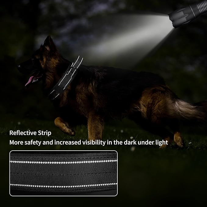 Annchwool Tactical Dog Collar for Medium and Large Dog,Adjustable Military Dog Collar with Soft Padded Handle,Heavy Duty Double Buckle Design(Black,L)