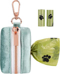 ARING PET Dog Waste Bag Dispenser, Velvet Green Doggy Poop Bags Holders Attach to Any Leashes, Portable Washable Pet Waste Pouch Dispenser with Metal Zipper