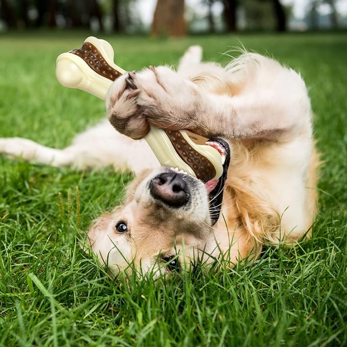 Sosation Dog Toys for Aggressive Chewers Indestructible Nylon Dog Bones Beef Flavor Teething Chew Toys Bones for Large Puppies(XL)