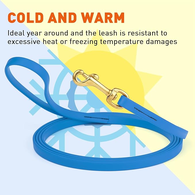 Viper Biothane K9 Working Dog Leash Waterproof Lead for Tracking Training Schutzhund Odor-Proof Long Line with Solid Brass Snap for Puppy Medium and Large Dogs, 10ft Cerulean Blue