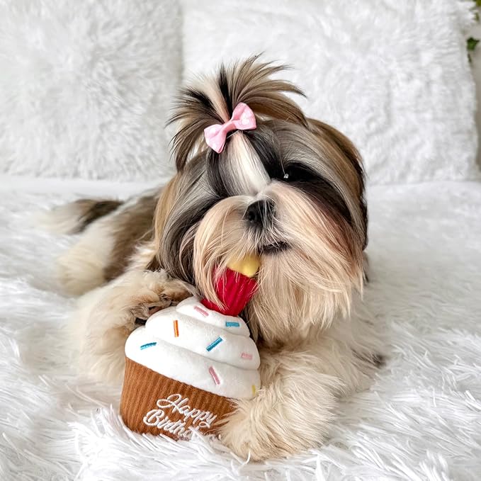CHEWFFON Dog Birthday Cake Toy, Interactive Squeak & Crinkle Toys for Celebration Gifts, Puppy Cupcake Toy for Boredom, Snuffle Puzzle Toys for Medium and Small Dogs