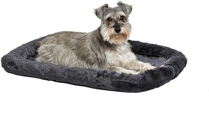MidWest Homes for Pets Dog Bed â€“ Gray Faux Fur Bolster, Ultra-Soft and Machine Washable, Fits 30-Inch Crates and Carriers, for Medium-Sized Breeds
