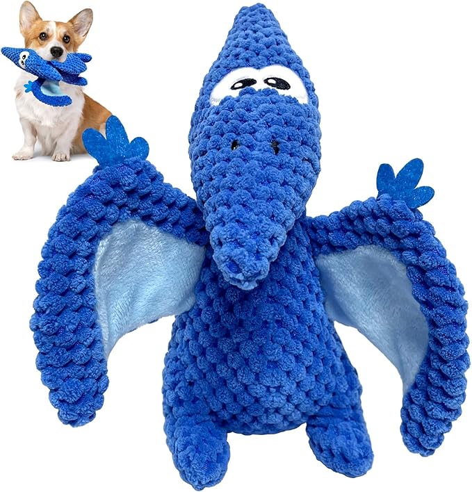 LWBMG Squeaky Dog Toys Plush Dog Toy with Crinkle Paper Dinosaur Dog Toy Stuffed Animals Chew Toy Plush Squeaky Dog Birthday Toys for Small Medium Large Dogs Green Blue