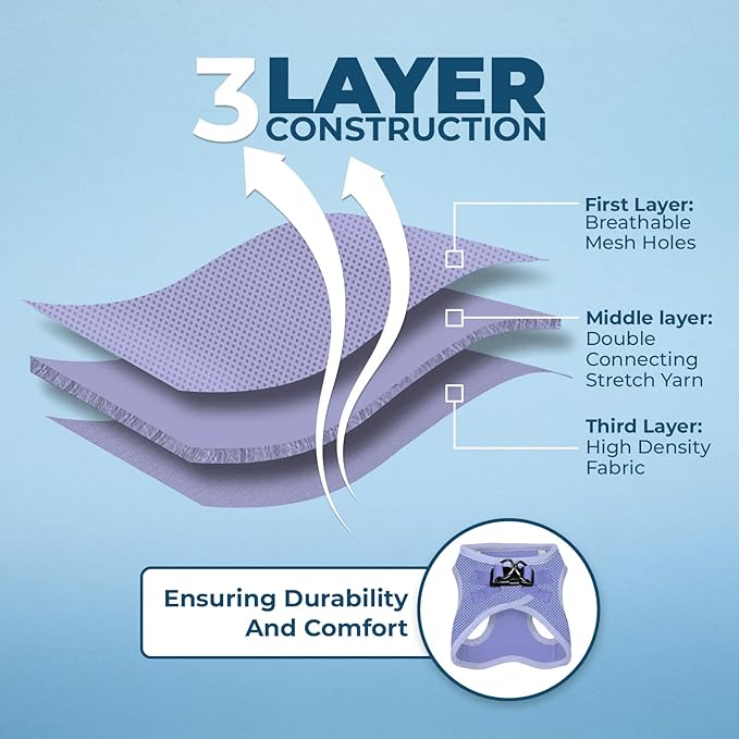 Best Pet Supplies - All Weather Mesh/Plush, Reflective, No Pull Harness for Small, Medium Dogs, Cats - Secure with Hook & Loop Fastener, Buckle, Double D-Rings - Lavender, XS