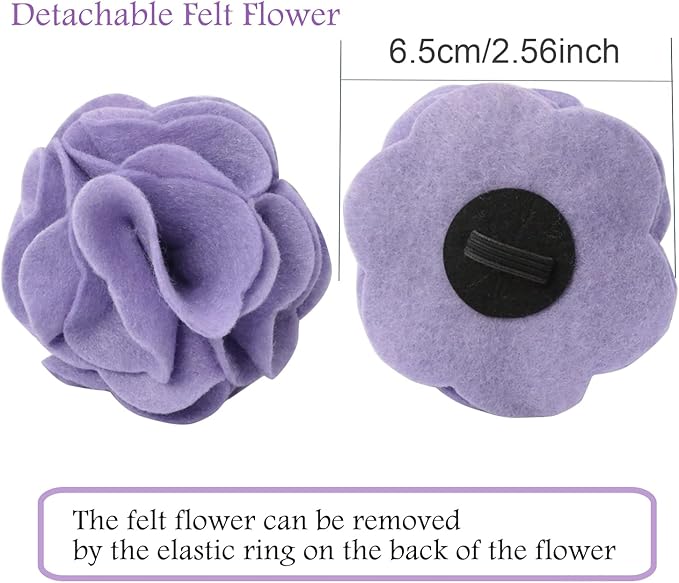 ARING PET Velvet Dog Collars, Purple Soft Pet Collar with Detachable Felt Flower Metal Buckle for Puppy Small Medium Large Boy Girl Dogs-XS