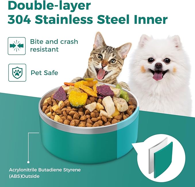 LIHONG Stainless Steel Dog Bowls for Small Medium Sized Dogs Non Slip,Insulated Dog Bowl,Pet Bowl for Food and Water,Rustproof(40oz,Deep Green)