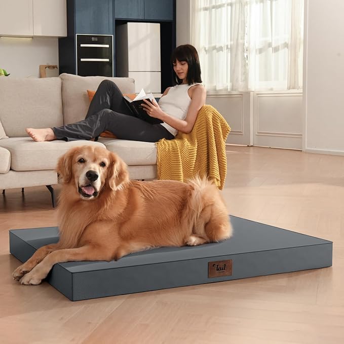 Outdoor Extra Large Dog Bed, Jumbo Waterproof Dog Bed for Large Dogs, Orthopedic Egg Crate Foam Pet Mat with Removable Oxford Cooling Cover, Grey