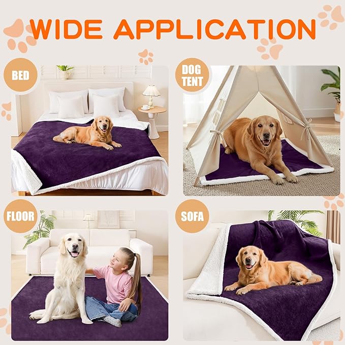 Smiry Waterproof Blanket Throw for Large Dogs, Soft Reversible Dog Blanket for Sofa Couch Bed, Washable Leakproof Sherpa Fleece Furniture Couch Protector(50"x60", Dark Purple/White)