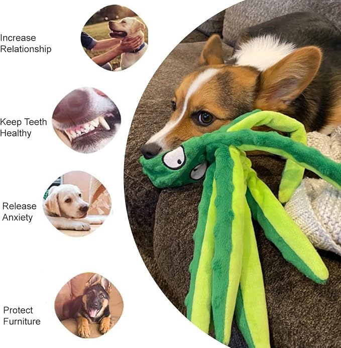 Dog Squeaky Toys Octopus, No Stuffing Crinkle Plush Dog Toys for Puppy Teething, Durable Interactive Dog Chew Toys for Small to Medium Dogs Training and Reduce Boredom (2 Pack)