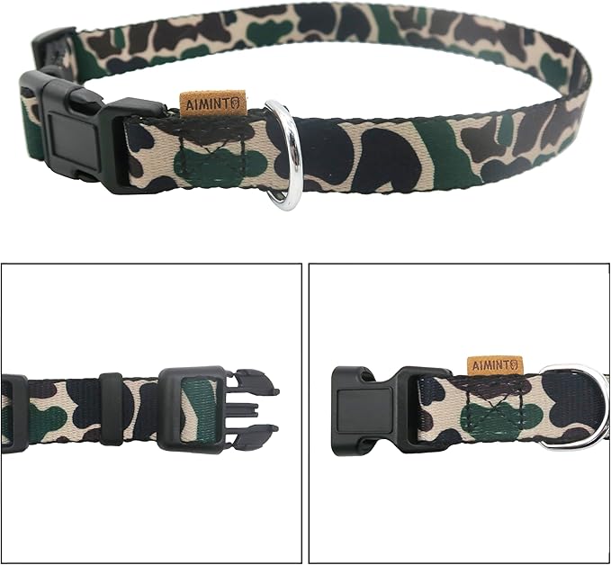 Dog Collar, Cute Camouflage Pattern, Soft and Adjustable Collar with Quick Release Buckle (L (Neck 16-28", Width 1"), Camouflage Green)