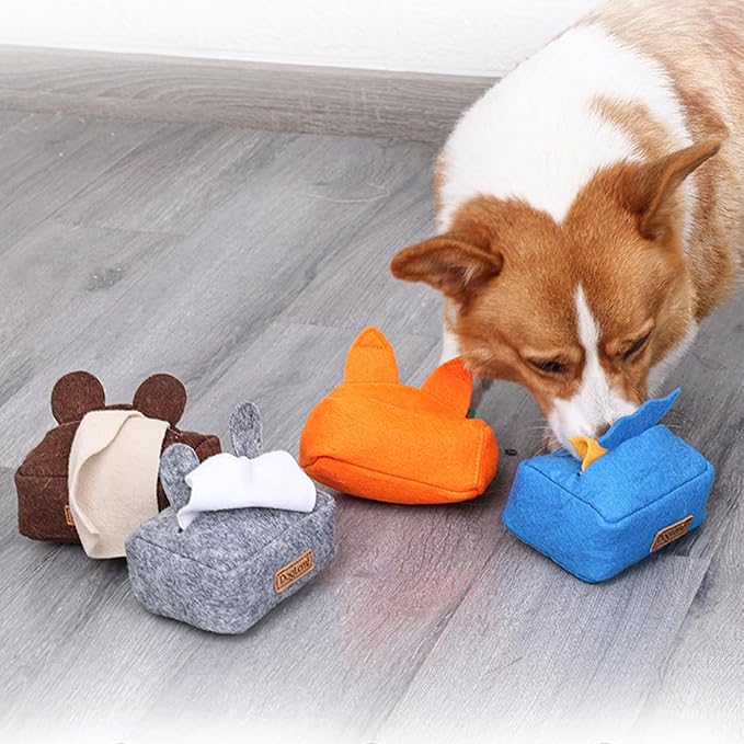 HDKUW 2PCS Dog Puzzle Toy, Dog Tissue Box Plush Toy, Interactive & Enriching Snuffle Game for Small Medium Dogs, Durable Hide and Seek Slowly Feeder Toy, Treat Dispensing & Nose Work Fun Blue Gray