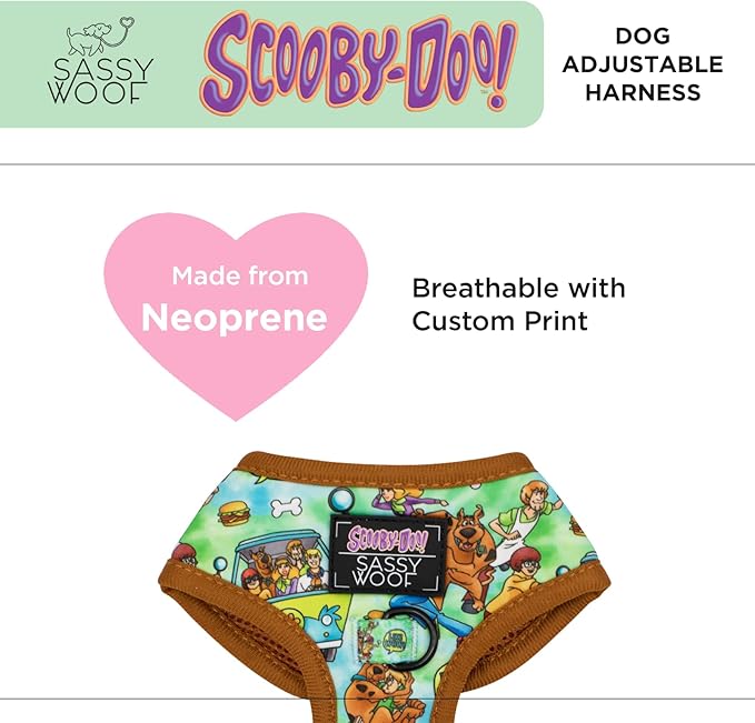 Sassy Woof Dog Adjustable Harness - Scooby-Doo™ - XS, Breathable Mesh, No Pull Design with Two D-Rings, Patented Design, Perfect for Small Dogs and Puppies - Officially Licensed
