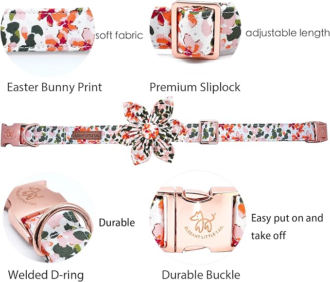 Elegant Little Tail Cute Pink Spring Flower Dog Collar with Adjustable Bowtie for Small Dogs