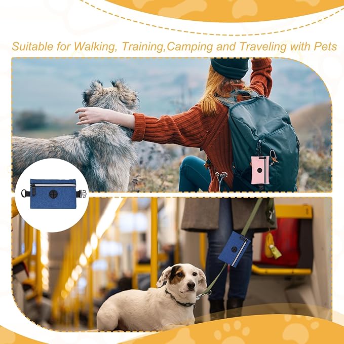 Dog Poop Bag Holder, Pet Waste Bag Dispenser Dog Treat Pouch with Zipper Oxford Cloth Portable Reusable Easy Cleanup(1Pcs, Navy Blue), Intended for Outdoor/Travel/Walking
