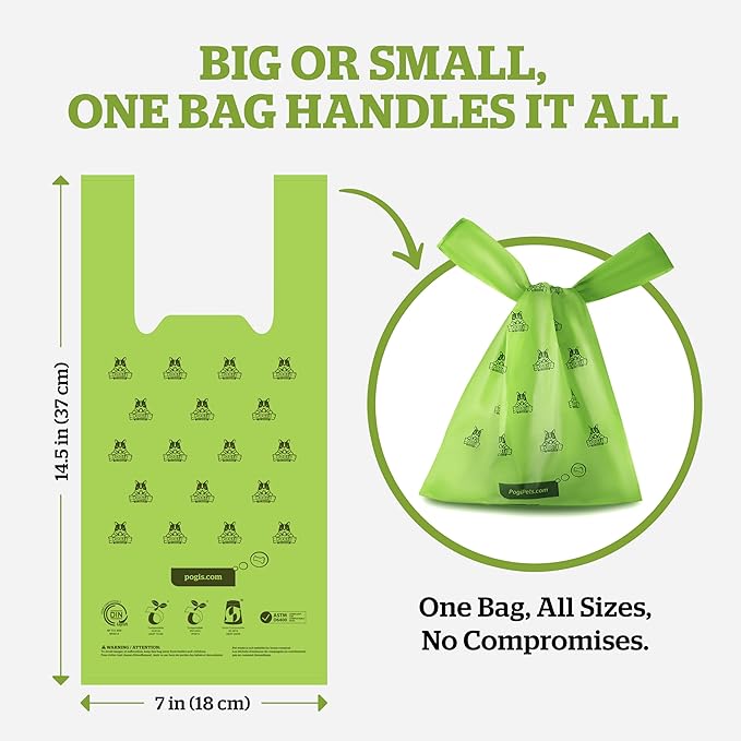 Pogi's Compostable Poop Bags with Easy-Tie Handles – Leak-Proof, Extra-Large, Made with Plants (Single Roll, 250-Count)