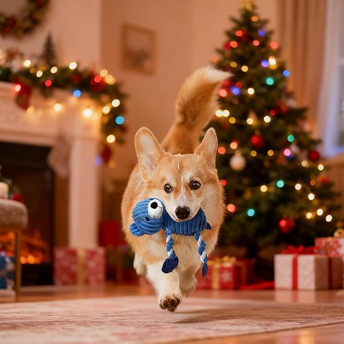 LWBMG Squeaky Dog Toys, Tug of War Dog Toys to Keep Them Busy, Stuffed Animal Dog Plush Toy for Puppy Small, Middle, Large Dogs, Cute Bear Interactive Doggie Toy Blue