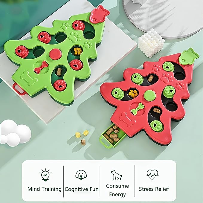 Pet Puzzle Feeder Toy – Interactive Slow Feeder Toy with Non-Slip Base, Mental Enrichment Game for Indoor Fun, Xmas-Themed Treat Dispenser (Green)
