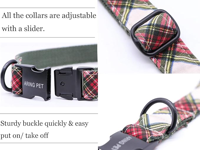 ARING PET Christmas Dog Collar Bowtie, Cute Red Green Xmas Holiday Pet Collars with Bow for Puppy Small Medium Large Boy Girl Dogs-S