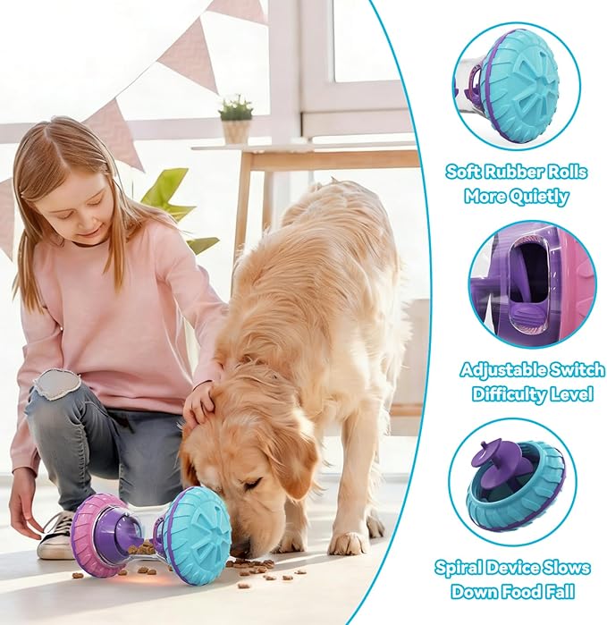 MateeyLife Interactive Dog Roller Puzzle Toy, Durable Dumbbell Dog Toys to Keep Them Busy | Adjustable Treat Dispensing Dog Toys, Slow Feeder & Silent Rolling for Apartment, Rose
