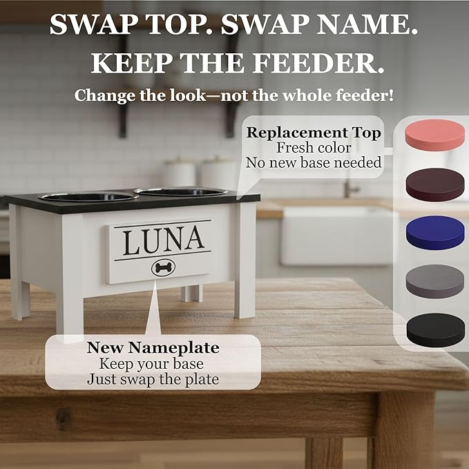 GTW Personalized Elevated Dog Bowl Stand for Large, Medium, Small, X-Small Dogs - Stainless Steel Food and Water Bowls - Raised Dog Dish with Internal Storage (Small, Blue)