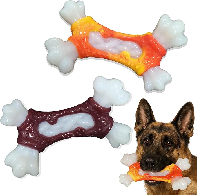 2 Pack Tough Dog Toys, Toys for Aggressive Chewers Medium Large Breed, Chew Dogs, Bone Toy Nylon Dogs Almost Indestructible