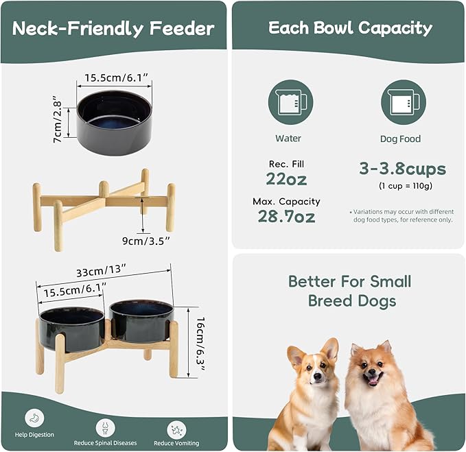 Ceramic 6.1inch Raised Dog Bowl with Stand for Small and Medium Breed Dog Dish Pet Food and Water Bowl (Double Bowl with Stand - Starry Sky, 28oz)